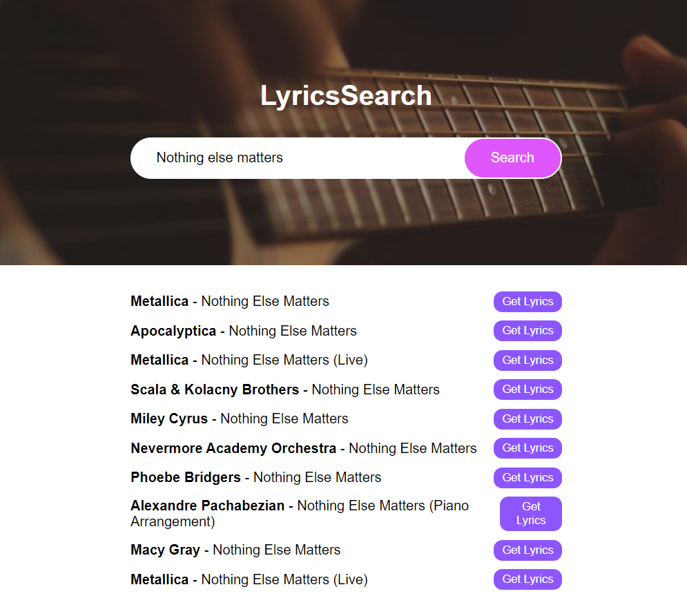 Lyrics Search Screenshot